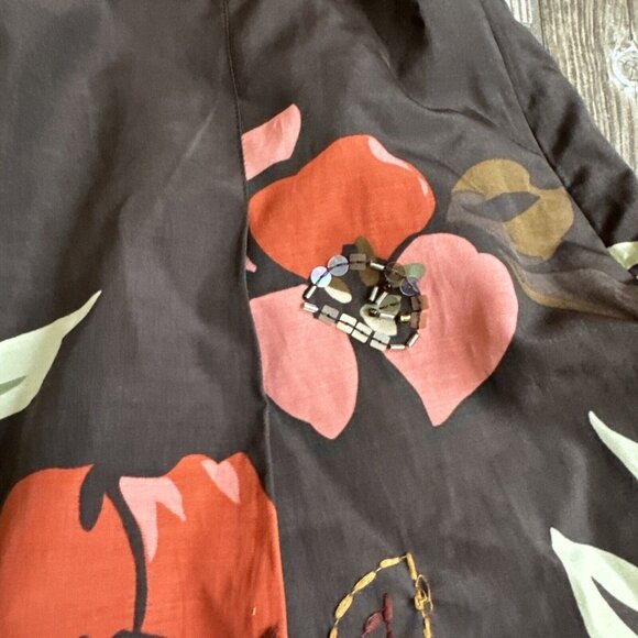 Talbot Skirt Womens 14 Brown A Line Floral Beaded Silk Fairycore Embroidered - Picture 5 of 10